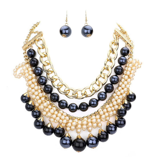 Cream Pearl Chunky Metal Chain Statement Necklace, stunning jewelry set will sparkle all night long making you shine out like a diamond. simple sophistication makes a standout addition to your collection designed to accent the neckline adds a gorgeous stylish glow to any outfit style, jewelry that fits your lifestyle! Perfect Birthday Gift, Valentine's Day Gift, Anniversary Gift, Mother's Day Gift, Just Because Gift.