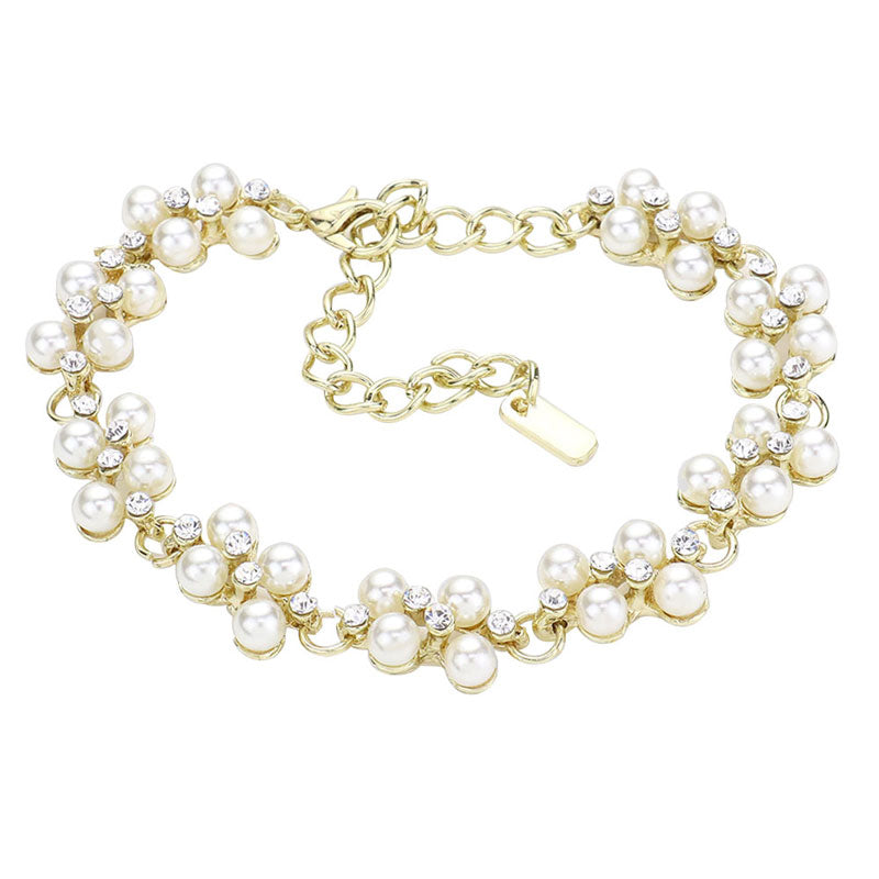 Cream Pearl Rhinestone Evening Bracelet. Get ready with this bracelets, put on a pop of color to complete your ensemble. Perfect for adding just the right amount of shimmer & shine and a touch of class to special events. Perfect Birthday Gift, Anniversary Gift, Mother's Day Gift, Thank you Gift.