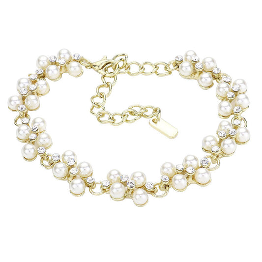 Cream Pearl Rhinestone Evening Bracelet. Get ready with this bracelets, put on a pop of color to complete your ensemble. Perfect for adding just the right amount of shimmer & shine and a touch of class to special events. Perfect Birthday Gift, Anniversary Gift, Mother's Day Gift, Thank you Gift.