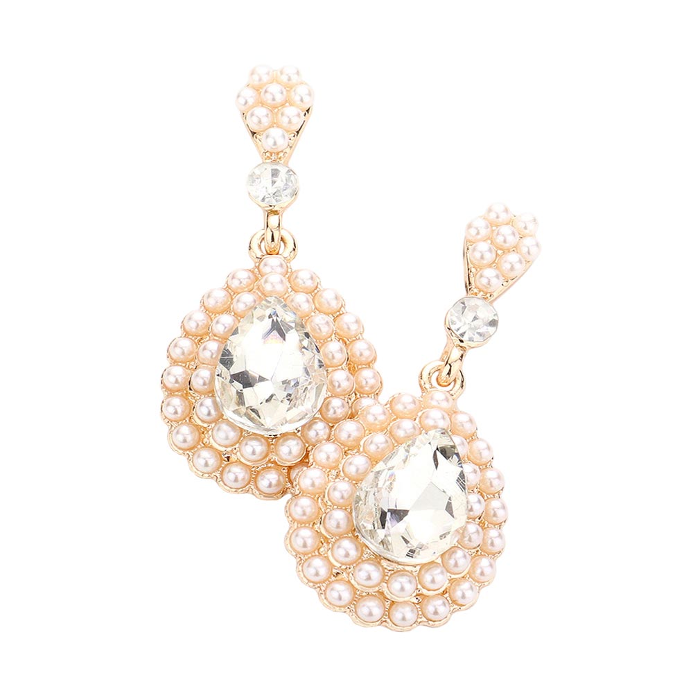Cream Pearl Trim Glass Teardrop Stone Evening Earrings, These Pearl Trim Glass Teardrop Stone Evening Earrings put on a pop of color to complete your ensemble. Perfect for adding just the right amount of shimmer & shine. Perfect for Birthday Gift, Anniversary Gift, Mother's Day Gift, or Graduation Gift.