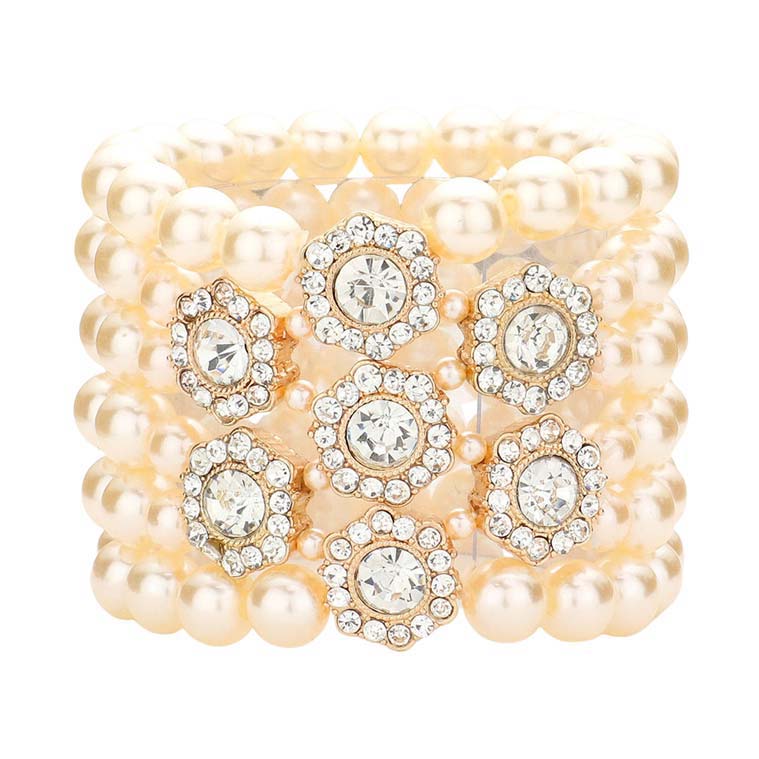 Cream Stone Embellished Multi Layered Pearl Stretch Bracelet, get ready with these stretch Bracelets to receive the best compliments on any special occasion. Put on a pop of color to complete your ensemble and make you stand out on special occasions. Perfect for adding just the right amount of shimmer & shine and a touch of class to special events.