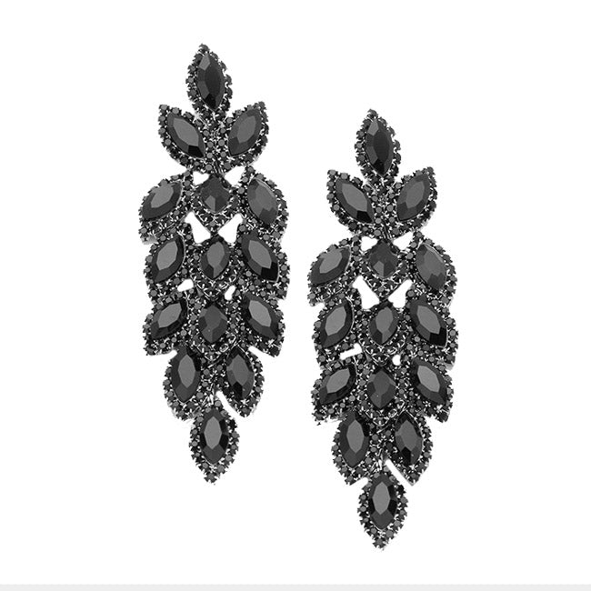 Jet Crystal Drop Earring, Classic, Elegant Crystal Stone Leaf Cluster Marquise Evening Earrings Crystal Leaf Earrings Marquise Earrings Special Occasion ideal for parties, weddings, graduation, prom, holidays, pair these stud back earrings with any ensemble for a polished look. Birthday Gift, Mother's Day Gift, Anniversary Gift, Quinceanera