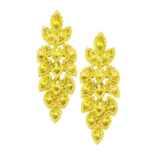 Yellow Crystal Drop Earring, Classic, Elegant Crystal Stone Leaf Cluster Marquise Evening Earrings Crystal Leaf Earrings Marquise Earrings Special Occasion ideal for parties, weddings, graduation, prom, holidays, pair these stud back earrings with any ensemble for a polished look. Birthday Gift, Mother's Day Gift, Anniversary Gift, Quinceanera