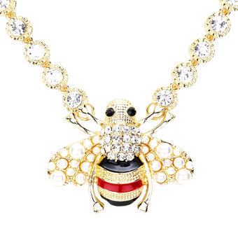Crystal & Pearl Honey Bee Necklace Enamel Bee Pendant Necklace Honey Bee a symbol of wealth, good luck & harmony. The bee spirit reminds you to enjoy what you could be missing. Our Bee Necklace can be used to dress up or dress down your ensemble. This beautiful Bee Collection makes a perfect Birthday Gift, Mother’s Day Gift, Graduation Gift, Thank you Gift, Glitz Honey Bee Jewelry