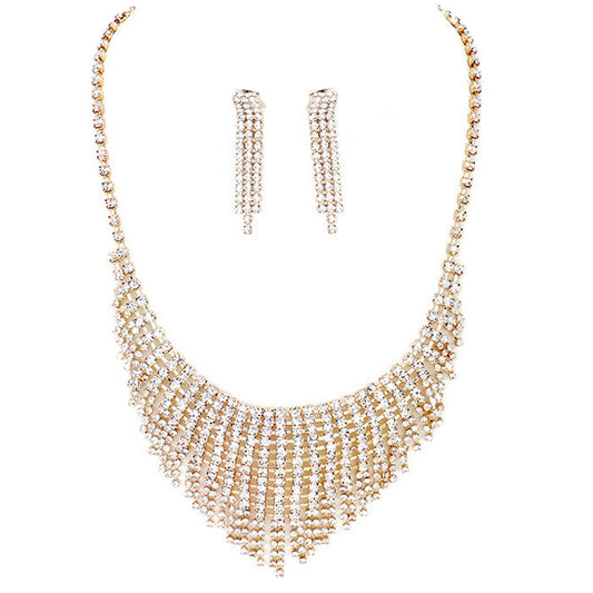Crystal Rhinestone Pave Necklace Crystal Embellished Collar Evening Set Rhinestone Bib Crystal Necklace Special Occasion Rhinestone Necklace & Earring Set stunning jewelry set will sparkle all night long, making you shine like a diamond, perfect for night out on the town or black tie party, Perfect Gift, Birthday, Anniversary, Prom, Christmas, Holiday Party, Sweet 16, Wedding, Quinceanera