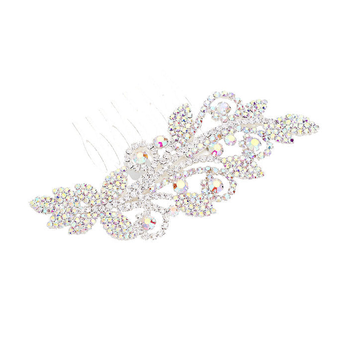Crystal Rhinestone Pave Accent Sprout Crystal Leaf Detail Statement Hair Comb, Perfect for adding just the right amount of shimmer & shine with a touch of class. Add beauty & style to your wedding, prom, and special events. Embellished glass crystal to keep your hair sparkling all day & night long. Perfect for Prom & Weddings