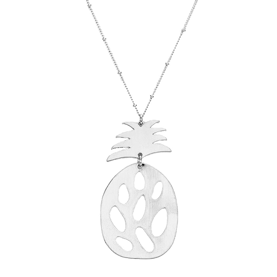 Silver Pineapple Necklace Add this tropical pineapple necklace to any outfit. Fabulous fashion & sleek metal pineapple necklace adds some shine, coordinate with any ensemble from business casual to everyday wear. Perfect Birthday Gift, Mother's Day Gift, Anniversary Gift, Graduation Gift, Thank you Gift, Just Because Gift, Metal Necklace