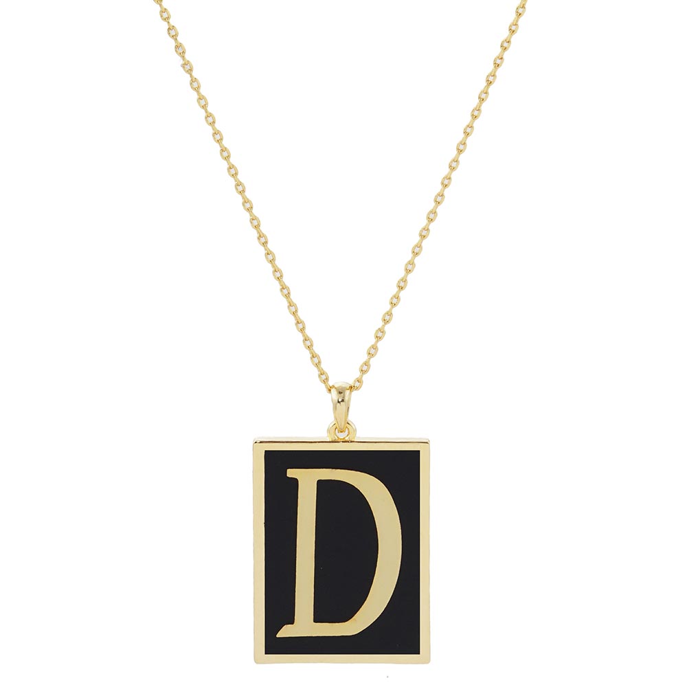 Gold Dipped Enamel Rectangle Monogram Pendant Necklace