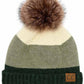 Dark Green C.C Multi Color Block Stripes Pom Beanie, wear it before running out the door into the cool air to keep yourself warm and toasty and look absolutely beautiful. You’ll want to reach for this toasty beanie to keep you incredibly warm everywhere and every occasion. Accessorize the fun way with this pom hat. It's the autumnal touch you need to finish your outfit in style.
