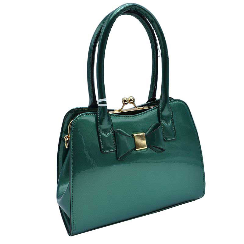 Dark Green Fashion Shiny  Satchel Purses Patent Leather Women Handbags, No outfit is complete without the perfect clutch or handbag and a wide range to fit in all the essentials on the go! These handbag features a vegan patent leather material with Gold metal hardware. It comes with a removable long shoulder strap for casual shoulder or cross-body wear. This fun, yet sophisticated handbag will definitely draw attention.