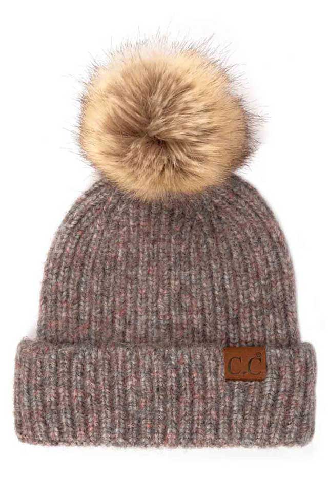 Dark Grey C.C Classic Rib Beanie With Faux Fur Pom, These awesome trendy women’s Rib Beanie With Faux Fur Pom are Warm, durable and comfortable. This will be your go-to beanie this fall and winter season. The classic style allows you to enhance your outfit, no matter your wardrobe. Accessorize the fun way with this faux fur pom pom hat, Awesome winter gift accessory! Perfect Gift Birthday, Christmas, Stocking Stuffer, Secret Santa, Holiday, Anniversary, Valentine's Day, Loved One.