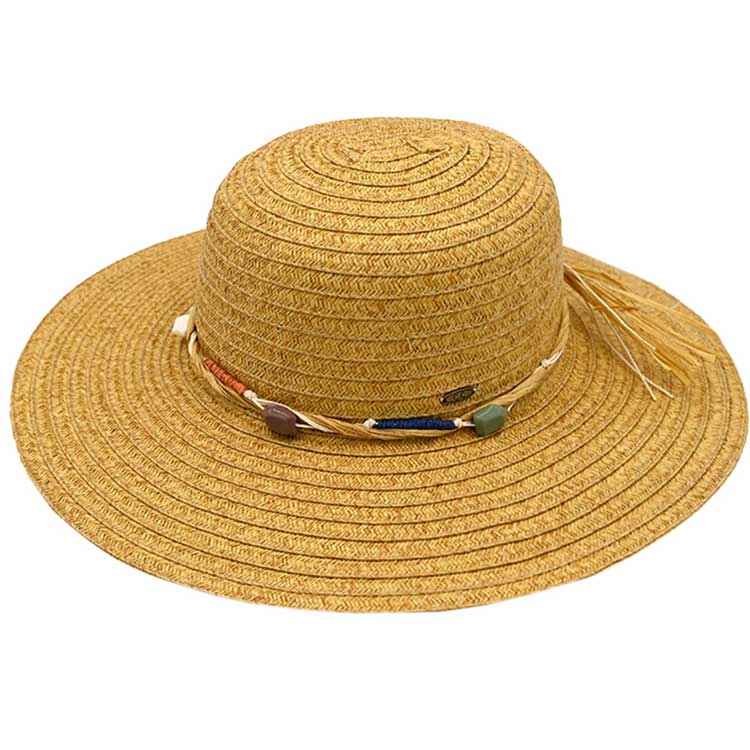 Dark Natural C.C Wide Brim Stone Trim Band Sunhat, Keep your styles on even when you are relaxing at the pool or playing at the beach. Large, comfortable, and perfect for keeping the sun off of your face, neck, and shoulders. Perfect summer, beach accessory. Ideal for travelers who are on vacation or just spending some time in the great outdoors.
