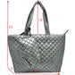 Dark Silver 2 N 1 Large Quilted Zipper Tote With Pouch, has plenty of room to carry all your handy items with ease. It also comes with a removable insert bag that doubles as lining to the bag or can be removed and worn as a shoulder bag. Great for different activities including quick getaways, long weekends, picnics, beach, or even going to the gym! Easy to carry with you in your hands or around your shoulders. This 2 in 1 tote bag is just what the boss lady needs! Stay comfortable.