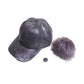 Dark Grey C.C Vintage Style Faux Leather Pom Pom Baseball Cap Summer Sun Hat; comfy cap great for a bad hair day, pull your bun or ponytail thru the back opening, keep hair away from face while exercising, running, playing sports or just taking a walk. Perfect Birthday Gift, Mother's Day Gift, Anniversary Gift, Thank you Gift