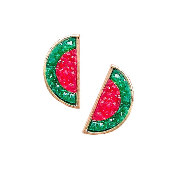 Red Druzy Watermelon Stud Earrings Shiny Sparkling Watermelon Earrings handcrafted jewelry adds a pop of pretty color, vibrant fruit earrings show off your fun trendsetting style. Perfect Birthday Gift, Mother's Day Gift, Anniversary Gift, Thank you Gift, Graduation, Prom, Sweet 16, Quinceañera, Watermelon Stud Earrings
