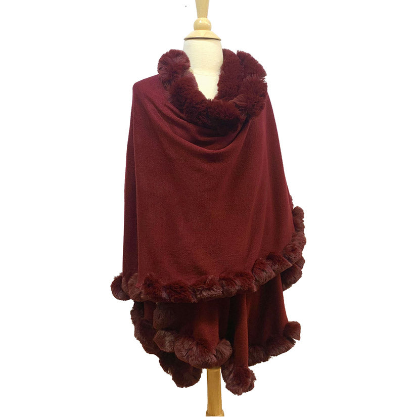 Elegant All-around Faux Fur Trim Poncho Plush Faux Fur Trim Knit Ruana Cape Faux Fur Knit Wrap, the perfect accessory, luxurious, trendy, soft chic cape, keeps you warm & toasty. Throw it on over many pieces to elevate any casual outfit! Perfect Gift Birthday, Anniversary, Christmas, Valentine's Day, Special Occasion