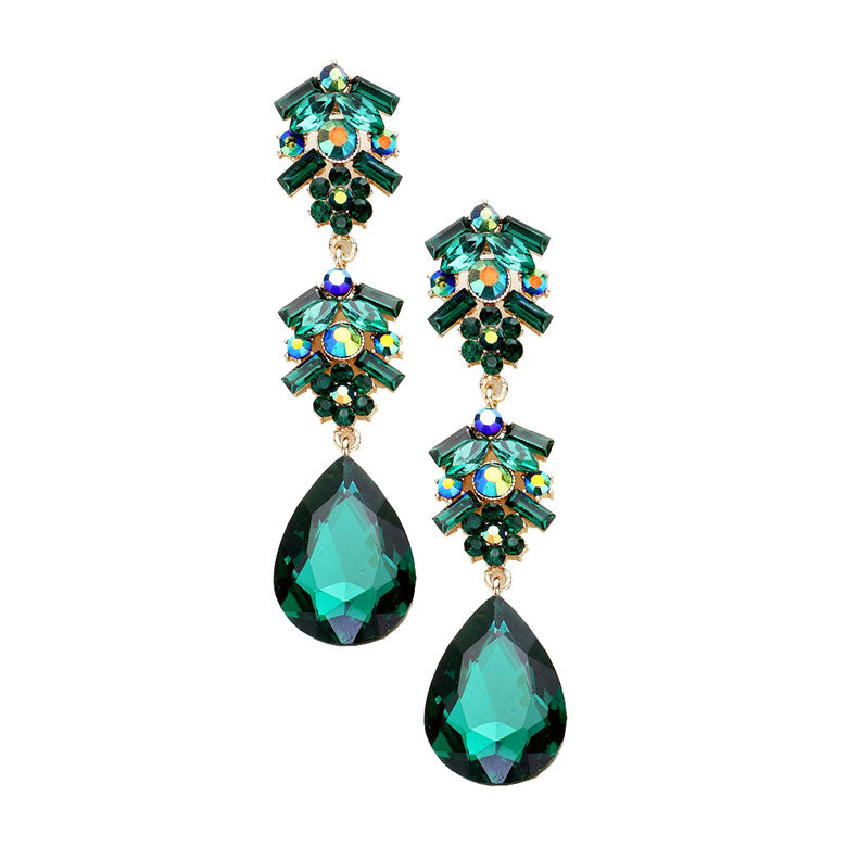 Emerald Chunky Pear Crystal Floral Evening Drop Earrings, put on a pop of color to complete your ensemble. Perfect for adding just the right amount of shimmer & shine and a touch of class to special events. Perfect Birthday Gift, Anniversary Gift, Mother's Day Gift, Graduation Gift.