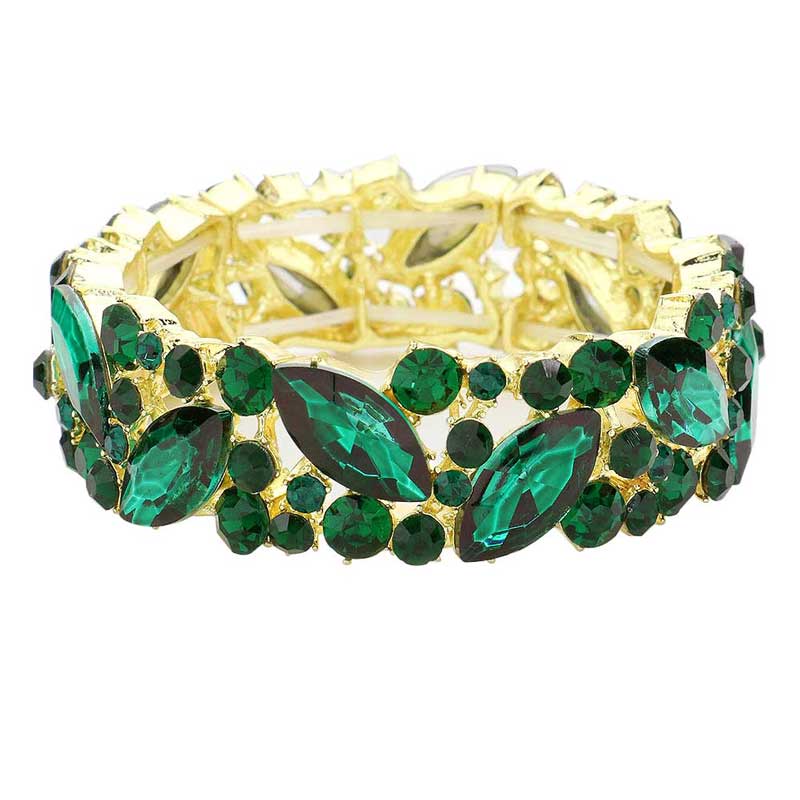 Emerald Crystal Glass Marquise Evening Stretch Bracelet. This Crystal Evening Stretch Bracelet sparkles all around with it's surrounding, stretch bracelet that is easy to put on, take off and comfortable to wear. It looks modern and is just the right touch to set off. Perfect jewelry to enhance your look. Awesome gift for birthday, Anniversary, Valentine‚Äôs Day or any special occasion.