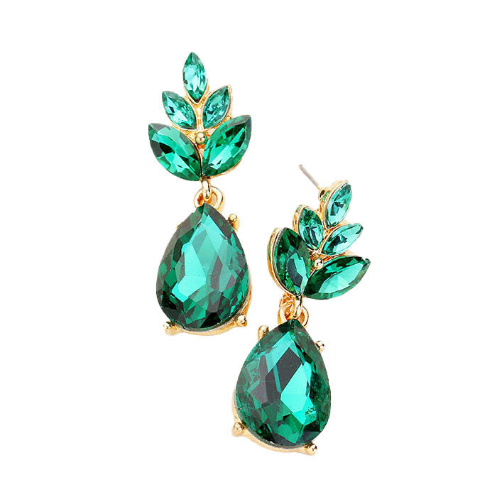Emerald Crystal Teardrop Cluster Vine Evening Earrings, wear over your favorite tops and dresses this season! A timeless treasure designed to add a gorgeous stylish glow to any outfit style. This piece is versatile and goes with practically anything! Fabulous Christmas Gift, Birthday Gift, Mother's Day, Loved one gift.