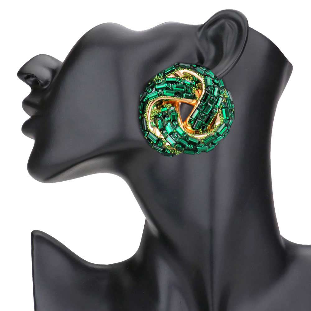 Emerald Cylinder Stone Embellished Round Post Earrings. Elegance becomes you in these lightweight and playful, shiny glamorous Stone post earrings, the perfect sparkling accessory to add some sophisticated fun to your next social event. Coordinate these round post earrings with any ensemble from business casual to wear, they will dangle on your earlobes & bring a smile to those who look at you.