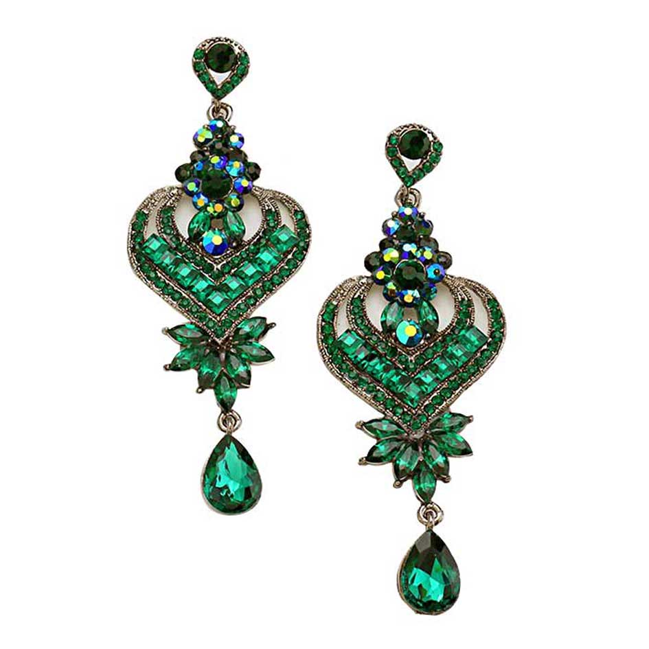 Emerald Glass Crystal Heart Teardrop Evening Earrings. Look like the ultimate fashionista with these Earrings! Add something special to your outfit ! special It will be your new favorite accessory. Perfect Birthday Gift, Anniversary Gift, Mother's Day Gift, Graduation Gift, Prom Jewelry, Just Because Gift, Thank you Gift.