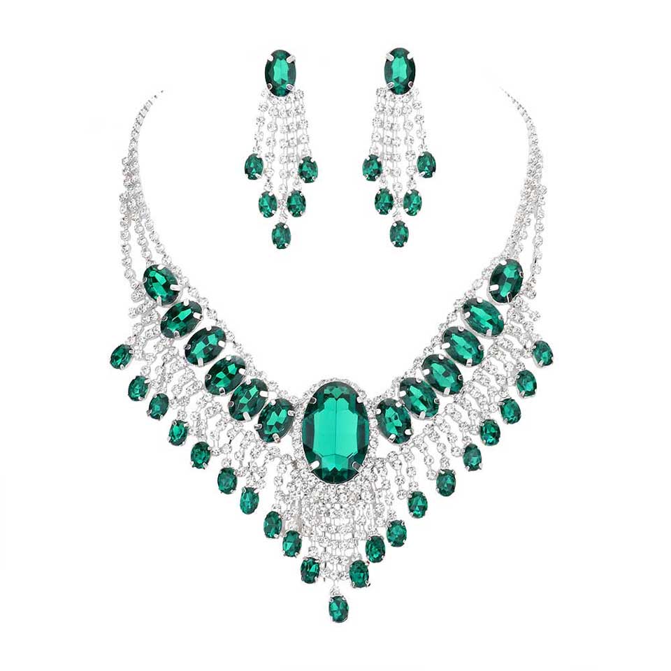 Emerald Glass Stone Ephemeral Wings Necklace, Glass Statement stunning jewelry set will sparkle all night long making you shine out like a diamond. Make a stylish addition to your fashion necklace and jewelry collection. put on a pop of color to complete your ensemble. perfect for a night out on the town or a black tie party, Perfect Gift, Birthday, Anniversary, Prom, Mother's Day Gift, Wedding, Bridesmaid etc.