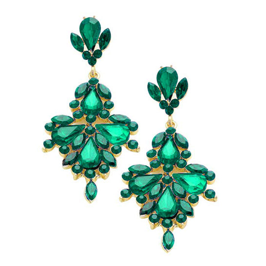 Emerald Gold Glass Crystal Statement Earrings, These gorgeous Crystal pieces will show your class in any special occasion. The elegance of these crystal evening earrings goes unmatched. Perfect jewelry to enhance your look. Awesome gift for birthday, Anniversary, Valentine’s Day or any special occasion.