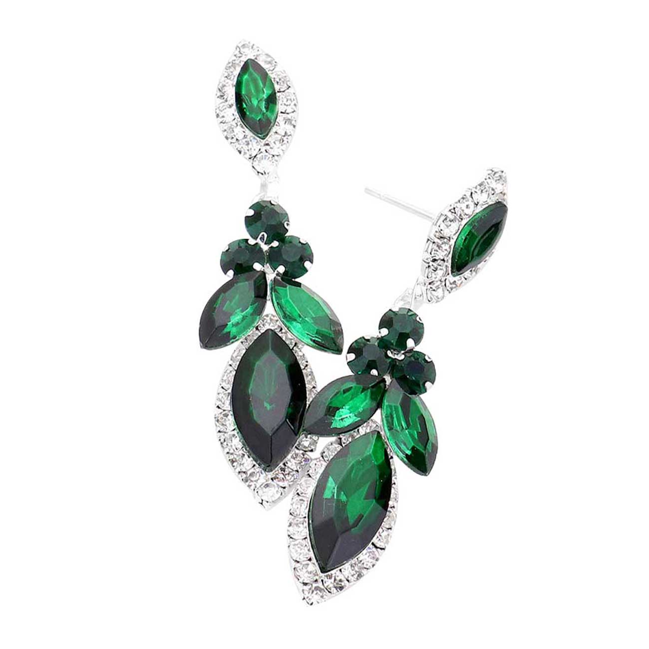 Emerald Marquise Round Stone Accented Dangle Evening Earrings. These gorgeous stone pieces will show your class in any special occasion. The elegance of these stone goes unmatched, great for wearing at a party! Perfect jewelry to enhance your look. Awesome gift for birthday, Anniversary, Valentine’s Day or any special occasion.