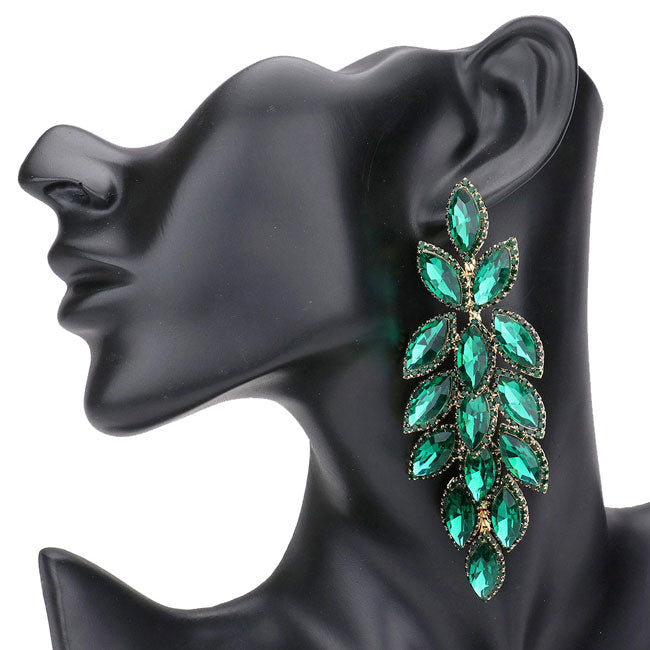 Emerald Marquise Stone Cluster Vine Dangle Evening Earrings. Look like the ultimate fashionista with these Earrings! Add something special to your outfit! Ideal for parties, weddings, graduation, prom, holidays, pair these studs back earrings with any ensemble for a polished look. These earrings pair perfectly with any ensemble from business casual, to night out on the town or a black-tie party.