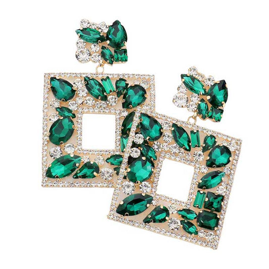 Emerald Multi Stone Embellished Square Dangle Evening Earrings, put on a pop of color to complete your ensemble. Beautifully crafted design adds a gorgeous glow to any outfit. Perfect for adding just the right amount of shimmer & shine. Perfect for Birthday Gift, Anniversary Gift, Mother's Day Gift, Graduation Gift.