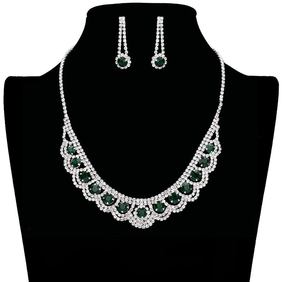 Emerald Round Stone Accented Rhinestone Necklace, Beautifully crafted design adds a gorgeous glow to any outfit. Jewelry that fits your lifestyle! Perfect Birthday Gift, Anniversary Gift, Mother's Day Gift, Anniversary Gift, Graduation Gift, Prom Jewelry, Just Because Gift, Thank you Gift.