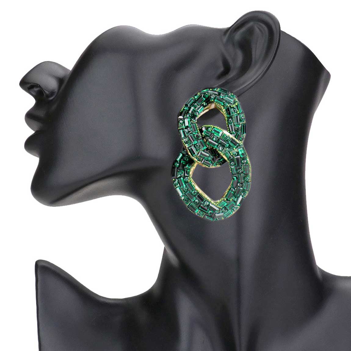 Emerald Stone Embellished Link Evening Earrings. Look like the ultimate fashionista with these earrings ! Add something special to your outfit ! It will be your new favorite accessory. Perfect Birthday Gift, Anniversary Gift, Mother's Day Gift, Graduation Gift, Prom Jewelry, Just Because Gift, Thank you Gift.