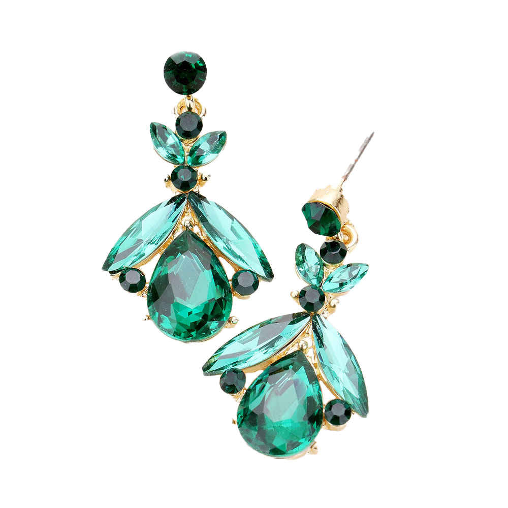 Emerald Teardrop Crystal Marquise Evening Earrings; ideal for parties, weddings, graduation, prom, holidays, pair these exquisite crystal earrings with any ensemble for an elegant, poised look. Birthday Gift, Mother's Day Gift, Anniversary Gift, Quinceanera, Sweet 16, Bridesmaid, Bride, Milestone Gift