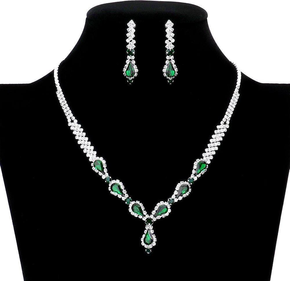 Teardrop Stone Accented Rhinestone Necklace