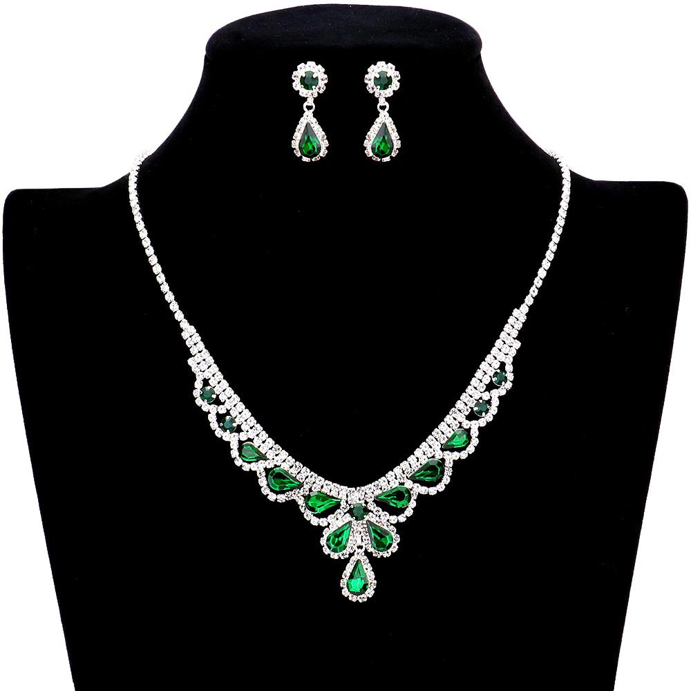 Emerald Teardrop Stone Accented Rhinestone Necklace, stunning jewelry set will sparkle all night long making you shine out like a diamond. simple sophistication makes a standout addition to your collection, designed to accent the neckline adds a gorgeous stylish glow to any outfit style, jewelry that fits your lifestyle! Perfect Birthday Gift, Valentine's Day Gift, Anniversary Gift, Mother's Day Gift, Just Because Gift.