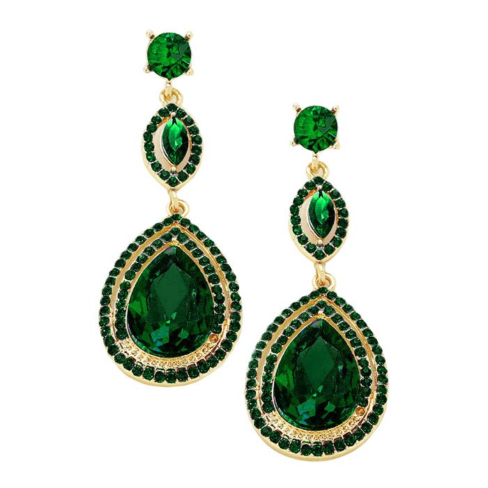 Emerald Victorian Teardrop Halo Crystal Evening Earrings, Classic, Elegant Vi Victorian Teardrop Crystal Rhinestone Evening Earrings, Special Occasion, ideal for parties, events, and holidays, pair these stud earrings with any ensemble for a polished look. Adds a sophisticated & stylish glow to any outfit.