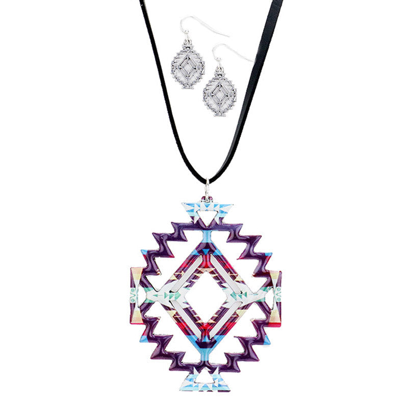 Enamel Aztec Pattern Pendant Necklace Aztec Necklace & Earring Set intricate & versatile enough for wearing straight through the week, comfortable for all-day wear, coordinate with any ensemble from business casual to everyday wear. Perfect Birthday Gift, Mother's Day Gift, Anniversary Gift, Thank you Gift, Graduation 