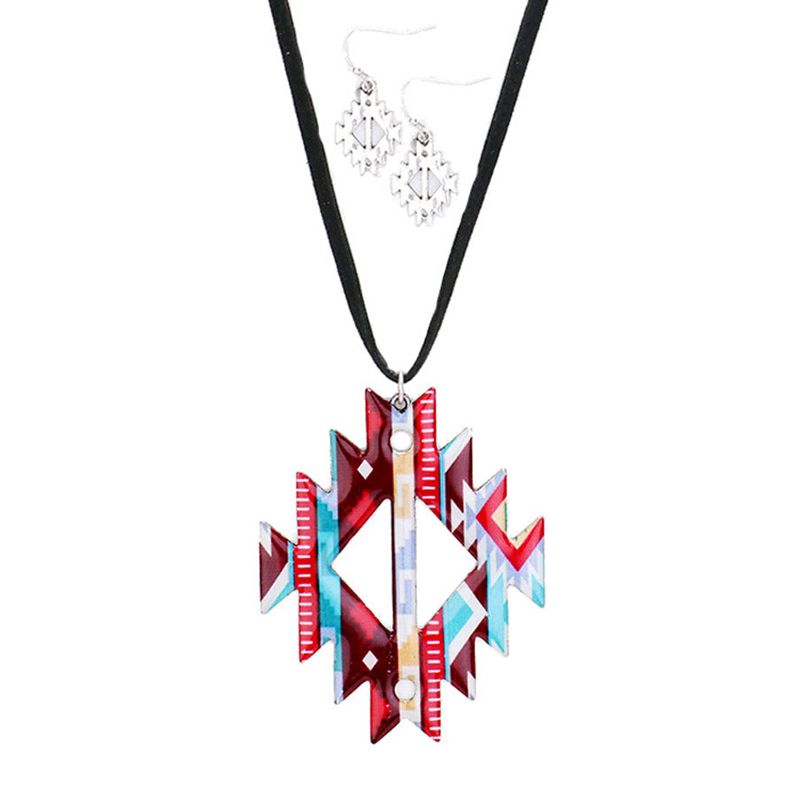 Enamel Aztec Pattern Pendant Necklace Aztec Necklace & Earring Set intricate & versatile enough for wearing through the week, comfortable for all-day wear, coordinate with any ensemble from business casual to everyday wear. Perfect Birthday Gift, Mother's Day Gift, Anniversary Gift, Thank you Gift, Graduation Gift