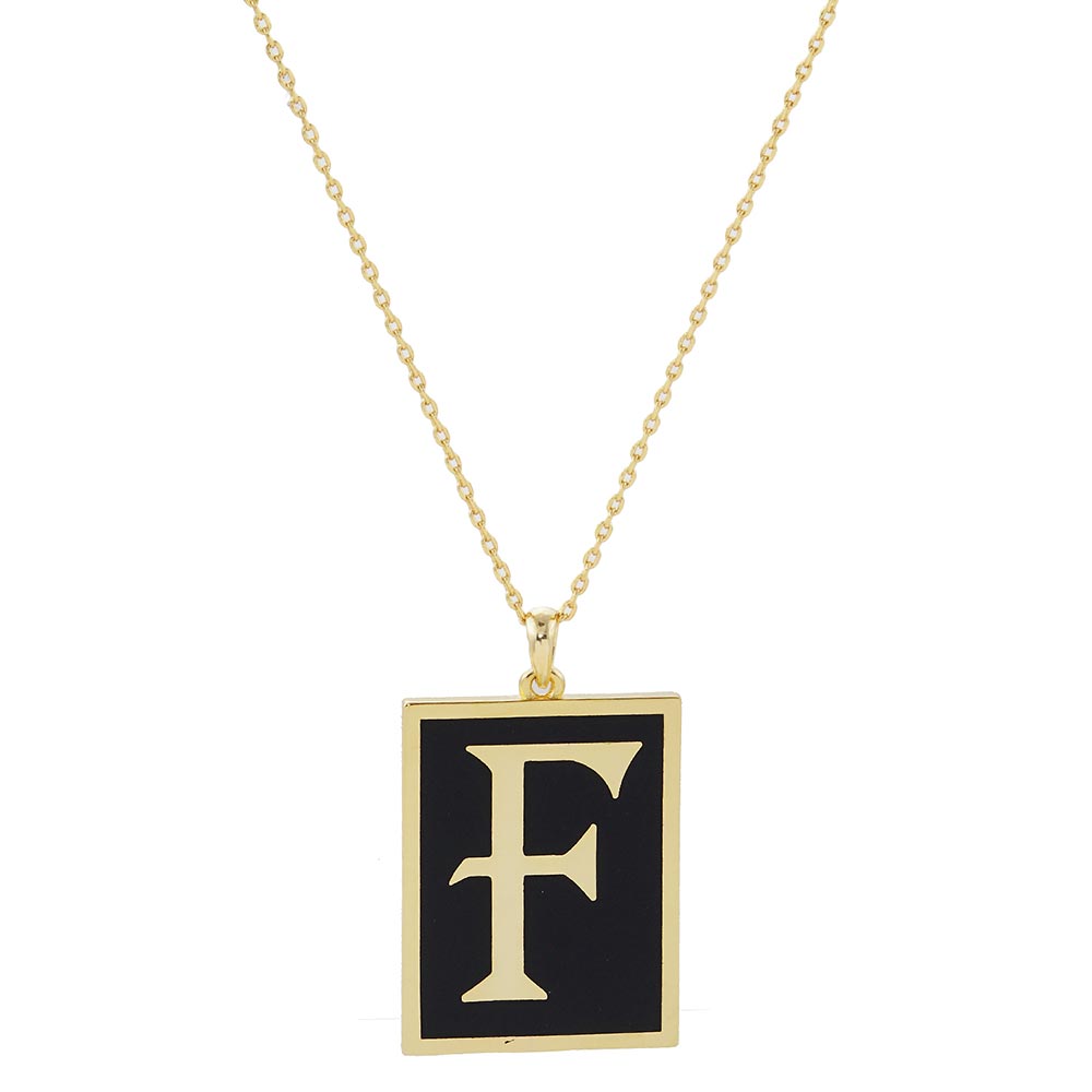 Gold Dipped Enamel Rectangle Monogram Pendant Necklace