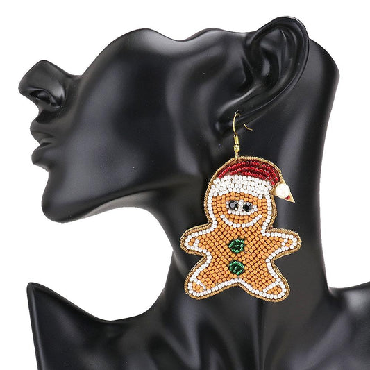 Seed Bead Santa Claus Hat Gingerbread Man Earrings Christmas Earrings Statement Earrings, get into the Christmas spirit with these our gorgeous handcrafted gingerbread man, they will dangle on your earlobes & bring a smile to those who look at you. Perfect Gift December Birthdays, Christmas, Stocking Stuffers, Secret Santa, BFF, etc