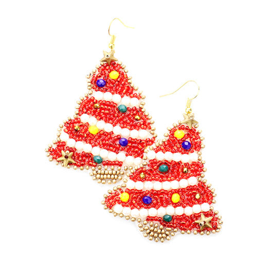 Felt Back Pearl Seed Bead Christmas Tree Earrings Xmas Statement Earrings, embrace the Christmas spirit with these beautifully handcrafted decorated XMas trees, they will dangle on your ears & bring a smile to those you meet. Perfect Gift December Birthdays, Christmas, Stocking Stuffers, Secret Santa, BFF, Mom, etc