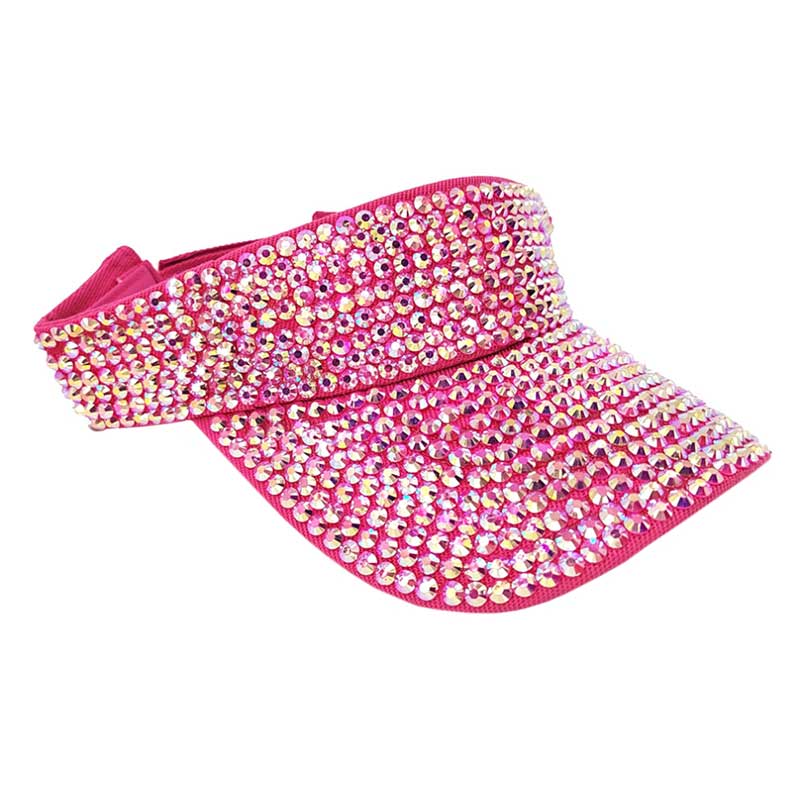 Fuchsia Bling Studded Visor Hat, Keep your styles on even when you are relaxing at the pool or playing at the beach. Large, comfortable, and perfect for keeping the sun off of your face, neck, and shoulders. Perfect summer, beach accessory. Ideal for travelers who are on vacation or just spending some time in the great outdoors. Also suit for hip-hop dancing, rock, and punk styles.