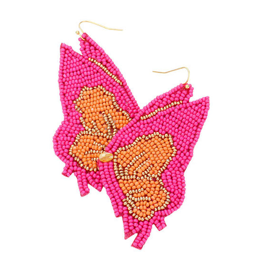 Fuchsia Butterfly Wing Seed Beads Dangle Earrings, will take your look up a notch, versatile enough for wearing straight through the week, perfectly lightweight for all-day wear, coordinate with any ensemble from business casual to everyday wear, the perfect addition to every outfit. Adds a touch of nature-inspired butterfly themed  beauty to your look.Gift someone or yourself these ultra-chic earrings.