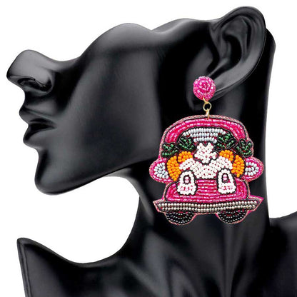 Fuchsia Felt Back Beaded Easter Bunny Carrot Pointed Car Dangle Earrings, perfect for the festive season, embrace the Easter spirit with these cute enamel painted carrot earrings, these adorable dainty gift earrings are bound to cause a smile or two. Surprise your loved ones on this Easter Sunday occasion, great gift idea for Wife, Mom, or your Loving One.