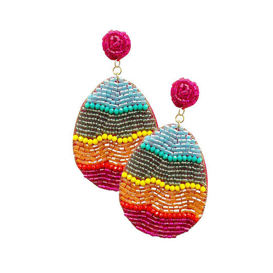Fuchsia Felt Back Beaded Easter Egg Dangle Earrings, Seed Beaded egg dangle earrings fun handcrafted jewelry that fits your lifestyle, adding a pop of pretty color. perfect for the festive season, embrace the Easter spirit with these cute earrings. Also enhance your attire with these vibrant artisanal earrings to show off your fun trendsetting style. Great gift idea for your Loving One on this Easter Sunday occasion.