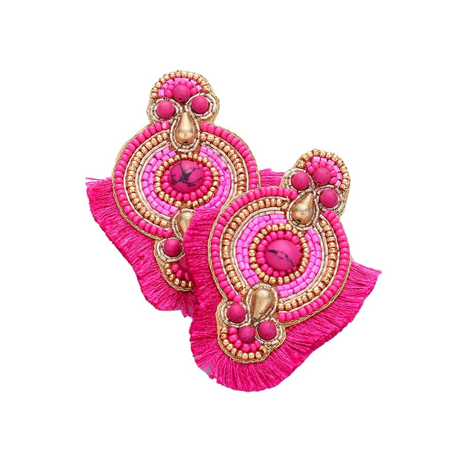 Fuchsia Felt Back Boho Tassel Trimmed Multi Beaded Earrings, are beautifully designed on a tassel theme to put on a pop of color and complete your ensemble. Perfect for adding the perfect beauty & glamor everywhere with these felt-back boho tassel earrings. These multi-beaded earrings are handcrafted jewelry that fits your lifestyle. 