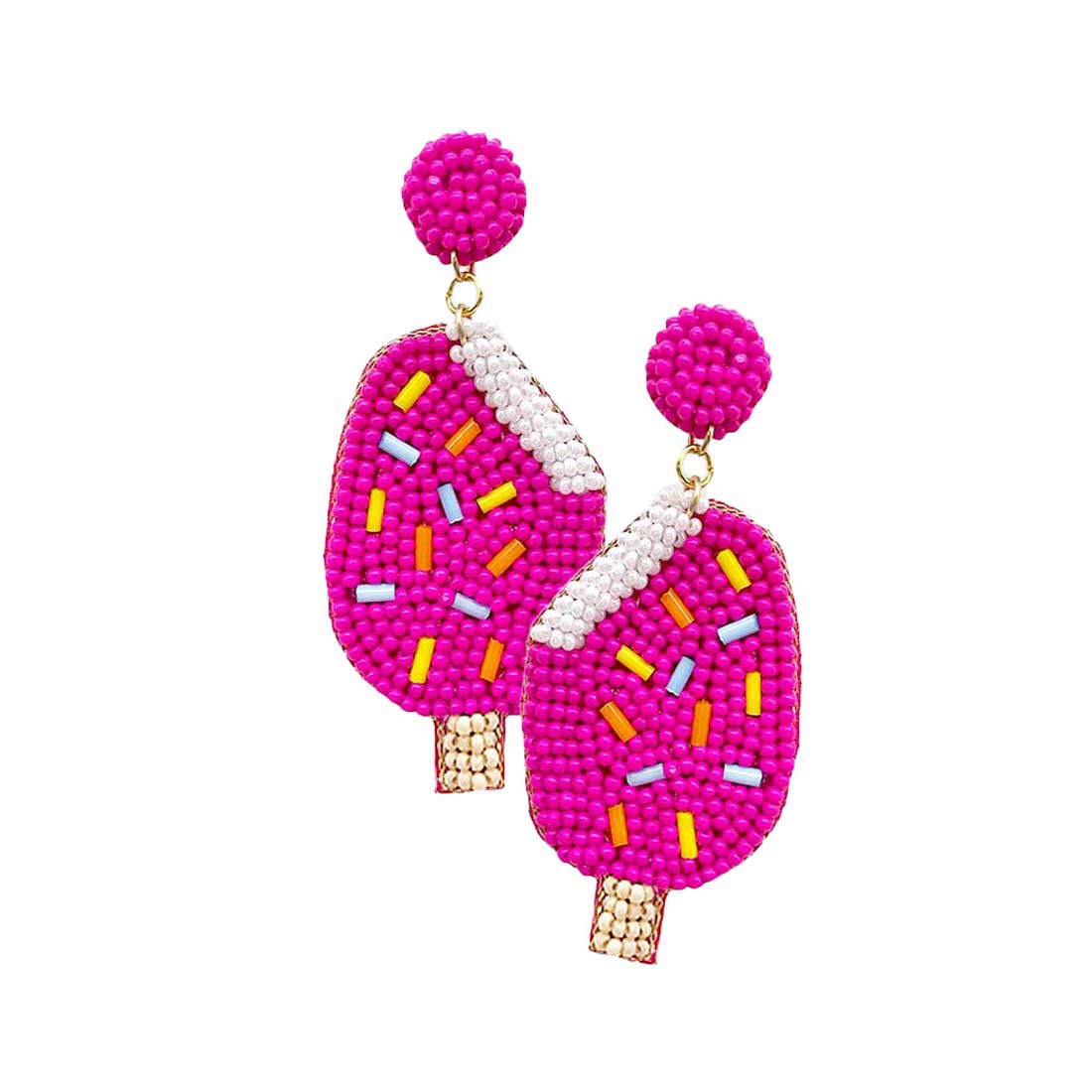 Fuchsia Felt Back Seed Beaded Popsicle Dangle Earrings, Seed Beaded Earrings fun handcrafted jewelry that fits your lifestyle, adding a pop of pretty color. Enhance your attire with these vibrant artisanal earrings to show off your fun trendsetting style. Great gift idea for Wife, Mom, or your Loving One.