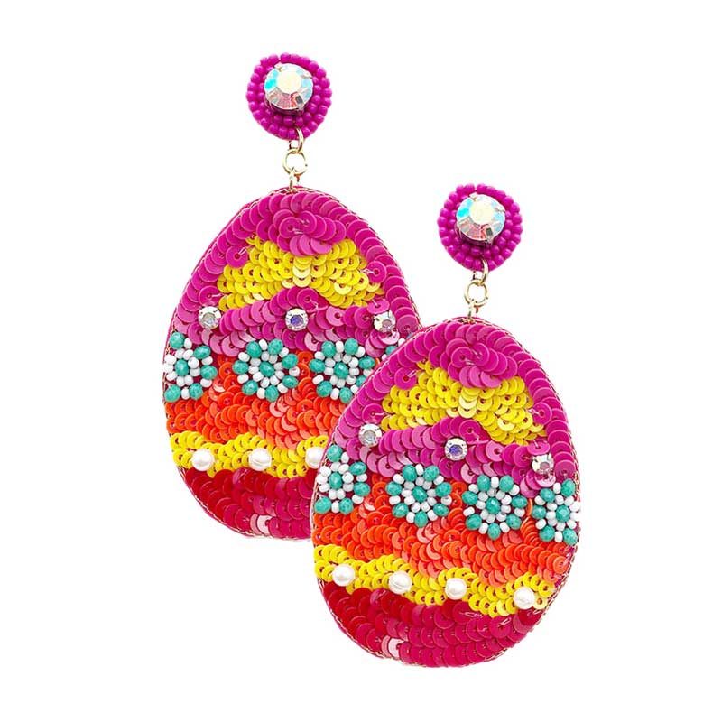 Fuchsia Felt Back Sequin Easter Egg Dangle Earrings, perfect for the festive season, embrace the Easter spirit with these cute enamel egg dangle earrings, these adorable dainty gift earrings are bound to cause a smile or two. Surprise your loved ones on this Easter Sunday occasion, great gift idea for Wife, Mom, or your Loving One.