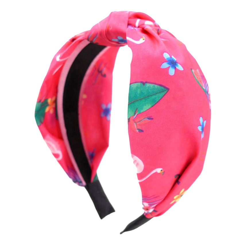 Fuchsia Flamingo Tropical Leaf Printed Burnout Knot Headband, create a natural & beautiful look while perfectly matching your color with the easy-to-use leaf-printed Knot Headband. Push your hair back and spice up any plain outfit with this knot headband! Be the ultimate trendsetter & be prepared to receive compliments wearing this chic headband with all your stylish outfits! 