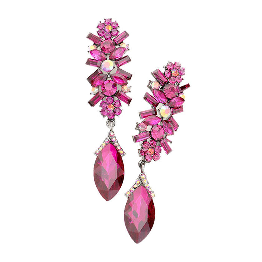 Fuchsia Gold Marquise Glass Crystal Drop Evening Earrings, put on a pop of color to complete your ensemble. Perfect for adding just the right amount of shimmer & shine and a touch of class to special events. Perfect Birthday Gift, Anniversary Gift, Mother's Day Gift, Graduation Gift.